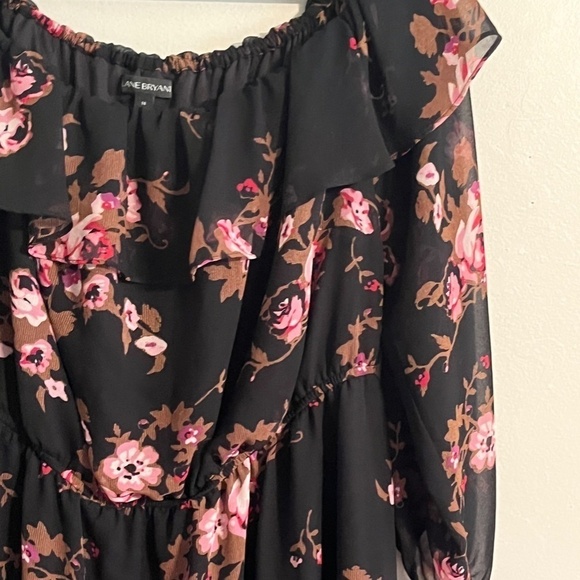 Lane Bryant Floral Top 14 Black Off Shoulder Ruffle Boho Western Classic Preppy - Picture 5 of 15